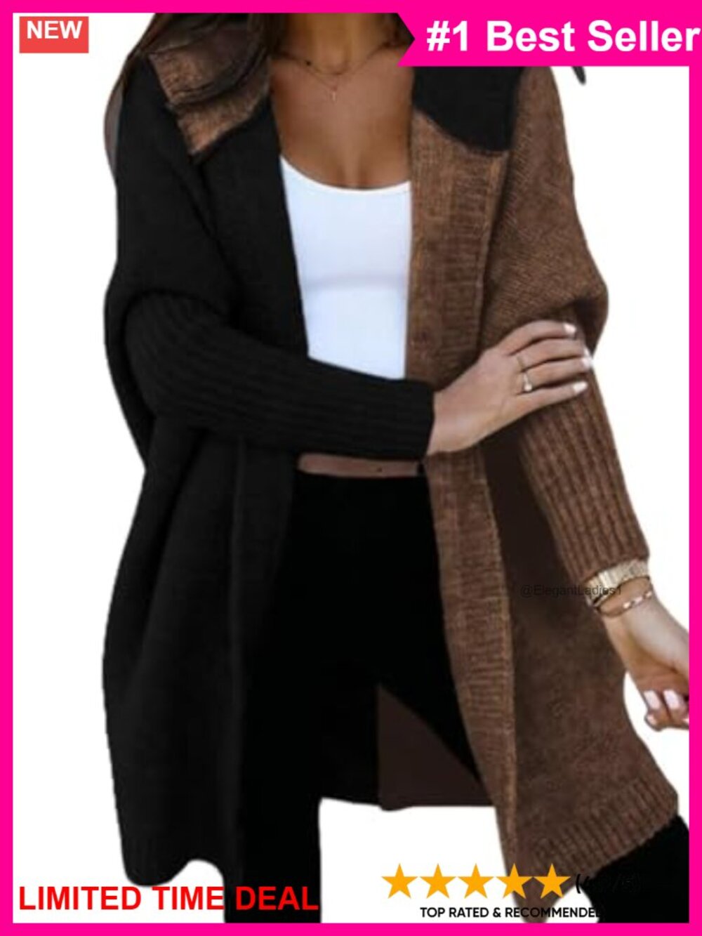 Hooded Knit Cardigan Sweater Open Front Long Sleeve Casual